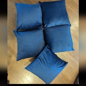 Set of Five Blue Velvet Throw Pillows 18x18